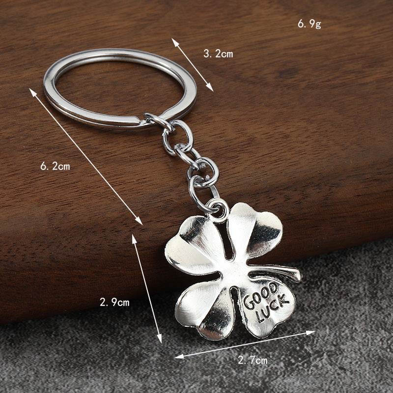 Antique Silver Four Leaf Clover Good Luck Alloy Keychain Pendant