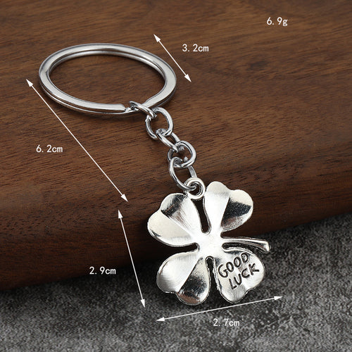 Antique Silver Four Leaf Clover Good Luck Alloy Keychain Pendant