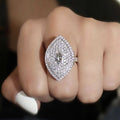 Marquise Pavé Statement Ring with Layered Silver Tone Frame view 1