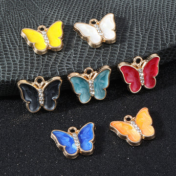 Enamel Alloy Rhinestone Butterfly Charm Pendant Seven Colors