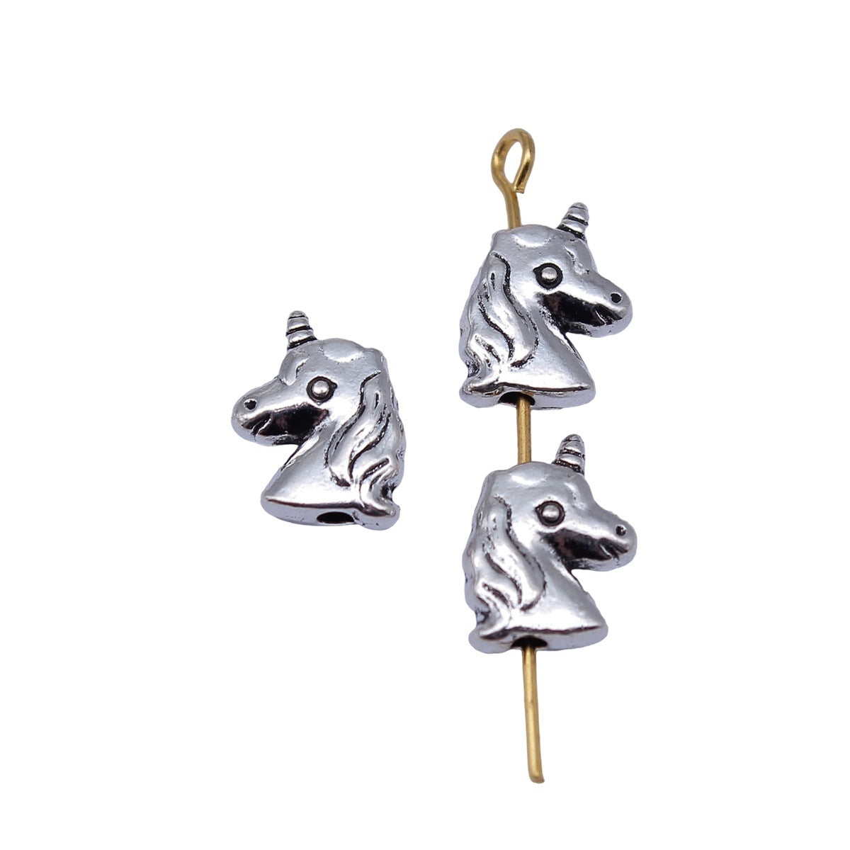 11x9x3.4mm 0.92g Antique Silver Zinc Alloy Unicorn Small Hole Spacer Beads for DIY Jewelry Making