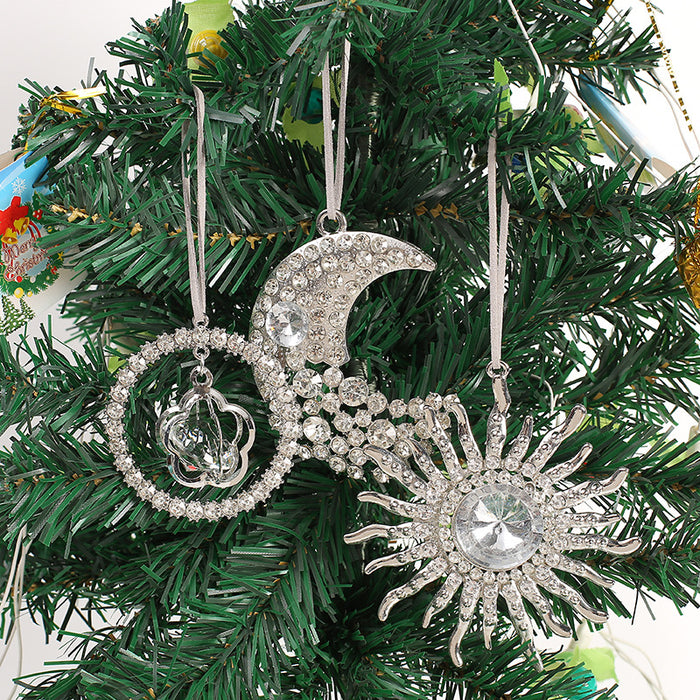Rhinestone Moon Sun Ring Hanging Ornament Metal Tree Charm