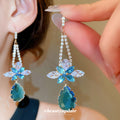 Floral Crystal Teardrop Hook Earrings in Three Colors view 3