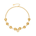 Gold Hollow Heart Station Necklace Zircon Center Charm view 5