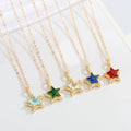Gold Tone Double Star Crystal Pendant Necklaces in Five Colors view 2