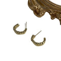 Textured Gold C Hoop Stud Earrings with Distinctive Textured Details view 5