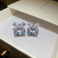 Crystal Butterfly and Square Drop Stud Earrings in Silver Tone view 6