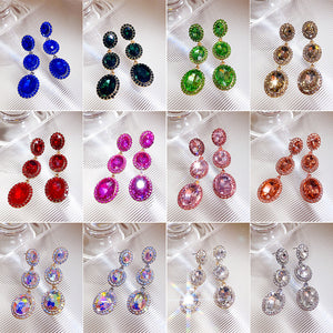 Emerald or Orange Triple Oval Rhinestone Drop Earrings in Alloy