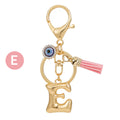 Gold Tone Initial Letter Keychain with Evil Eye and Pink Tassel view 10