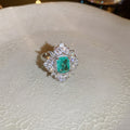 Silver Tone Green Rectangle Statement Ring With Clear Crystal Halo view 6