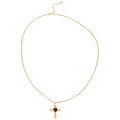 Gold Tone Cross Pendant Necklace With Brown Cabochon Center view 5