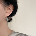 Silver Pavé Zircon Bow Gray Pearl Hook Drop Earrings view 2