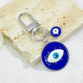 Enamel Evil Eye Keychain Cobalt Round Pendant With Blue Eye Bead view 3