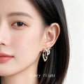Gold and Silver Geometric Pearl Pave Abstract Drop Earrings view 2