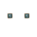 Gold Tone Green Square Stone Pearl Like Border Stud Earrings view 5