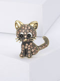 Crystal Kitten Metal Brooch with Wide-eyed Cat with Crystal-covered Body and Curled Tail view 9