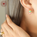 Multicolor Enamel Stripe C-Shaped Hoop Stud Earrings view 3