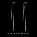 Gold And Silver Tone Double Chain Long Tassel Stud Earrings view 4