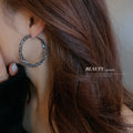 Crystal Textured Hoop Statement Earrings in Black and Silver view 3