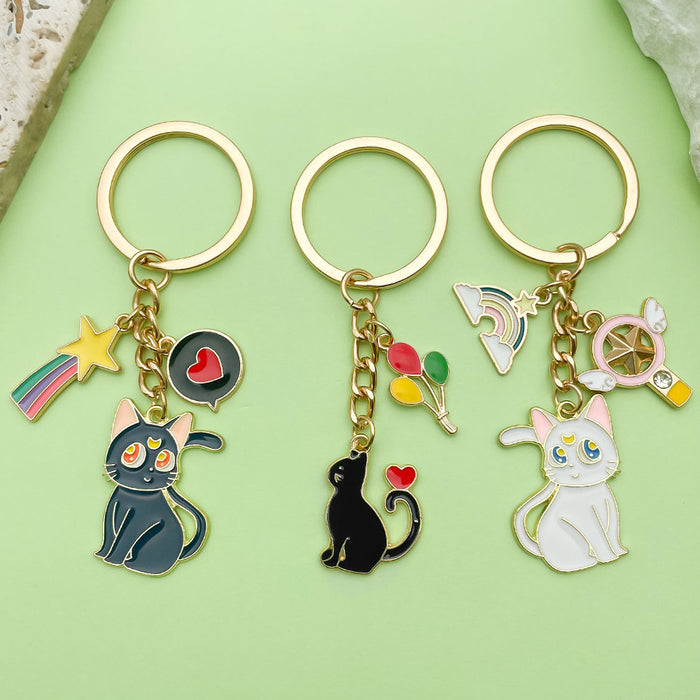 Cat Charm Keychains Featuring Black Cat Across 35 Pictured Variations