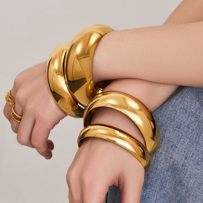 Mirror Polished Dome Bangle Gold Steel Multiple Widths