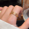 Gold Open Adjustable Rings Floral Pink And Gem Styles view 3