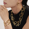 Gold Irregular Oval Circle Link Necklace Bracelet Earrings view 4