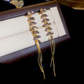 Purple Crystal Leaf Chain Tassel Stud Earrings Fashion Jewelry view 6