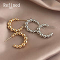 Silver Beaded Ball Hoop Earrings Graduated Metal Sphere Cuffs view 1
