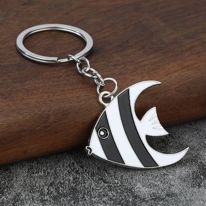 Colorful Striped Tropical Fish Alloy Keychain Pendant Accessory