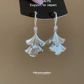 Layered Blue Ginkgo Leaf Tassel Silver Tone Hook Earrings view 2