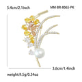 Crystal Flower Spray Brooch With White Pearl in Pink or Yellow view 5