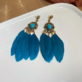 Feather Tassel Earrings in Blue and Black With Four Fastenings view 6