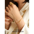 Open Bar Cuff Ball Tassel Chain Bracelet Gold Steel view 3