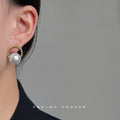 Gold Twisted Rope Open Circle White Pearl Stud Earrings view 2