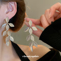 Textured Leaf Branch Drop Earrings in Gold and Silver Tones view 4