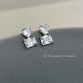 Silver Clear CZ Heart Rectangle Geometric Stud Earrings view 3