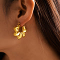 Daisy Fan Flower Metal Earrings Gold Steel Tone Set view 4