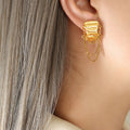 Geometric Square Stud Earrings With Multi Chain Drops view 7