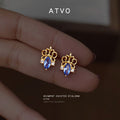 Gold Tone Aqua Iris Motif Clear Stone Stud Earrings For Women view 4