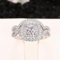Silver Tone Halo Clear Stone Cross Band Bridal Ring Set view 3