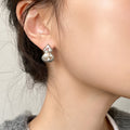 Silver Tone Open Gourd Drop Earrings with Pearl Accents view 4