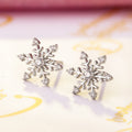 Silver Tone Snowflake Clear Stone Stud Earrings Statement Jewelry view 2