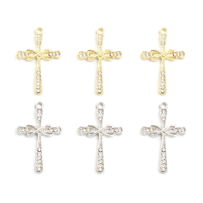 Crystal-Accented Gold Silver Cross Alloy Jewelry Pendants in 2 Styles