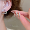 Double Row Crystal C Shaped Stud Earrings Jewelry Accessory view 3