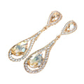 Gold Tone Silver Tone Champagne Open Teardrop Crystal Three Designs Metal Dangle Earrings view 5