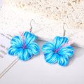 Silver Tone Hibiscus Acrylic Hook Earrings in Three Colors view 2