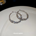 Silver Tone Crystal Geometric Textured Hoop Earrings view 4