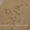 Gold Frosted Sand Texture Mini Ball Stud Earrings Pair view 1
