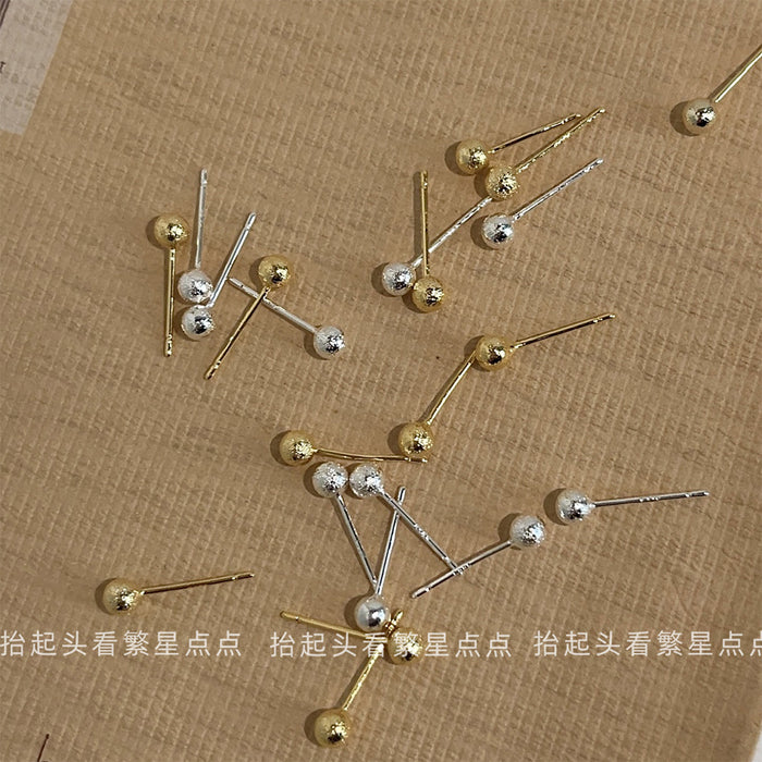 Gold Frosted Sand Texture Mini Ball Stud Earrings Pair